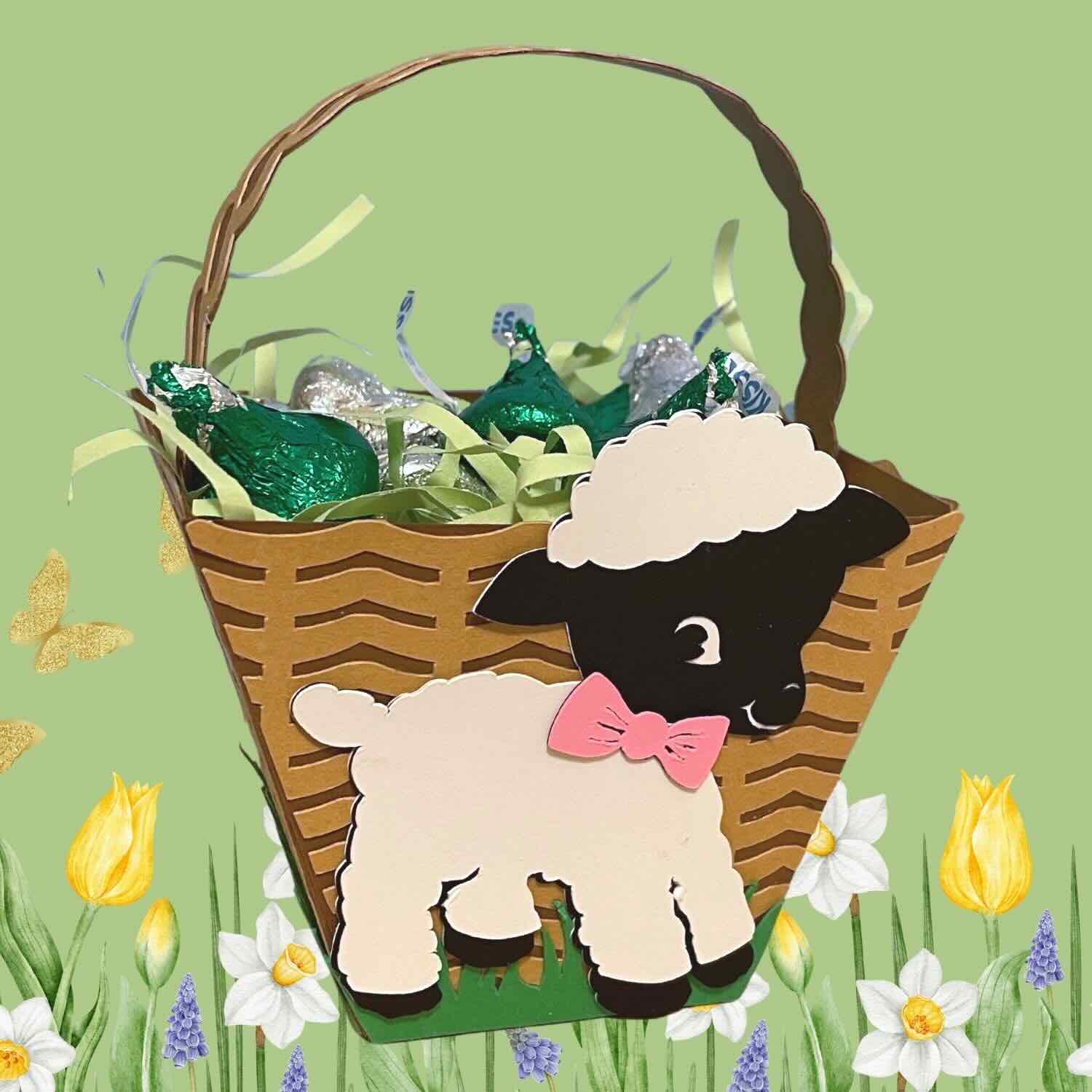 Paper lamb cutout on candy basket