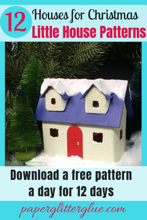 Make this cute little Winter Cottage with its red door and snowy roofline for your Christmas village