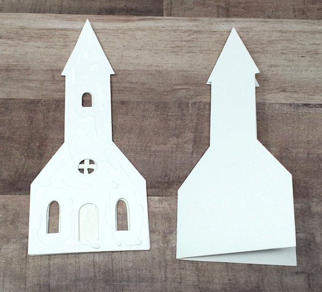 apply glue to backing piece of church