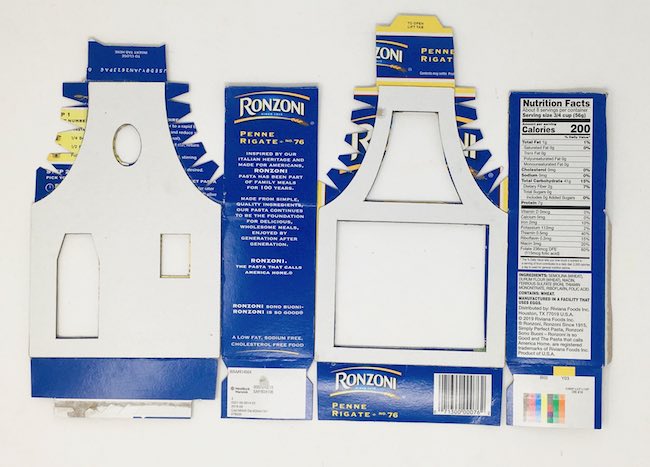 glue template to front of pasta box
