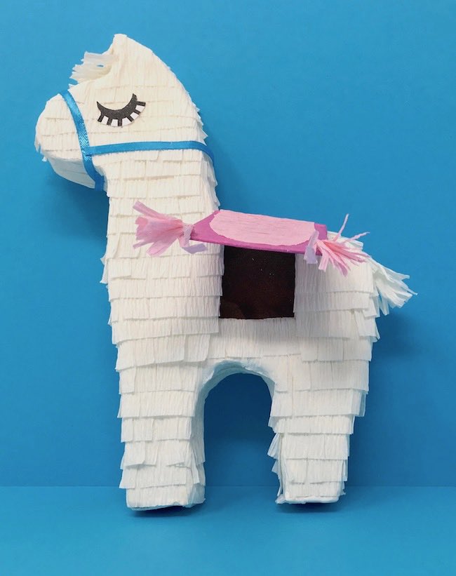 miniature llama pinata with trapdoor open for loot