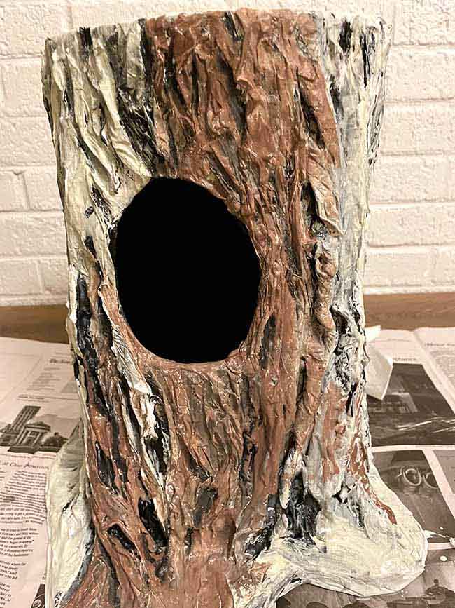 paint rest of tree stump with brown paint