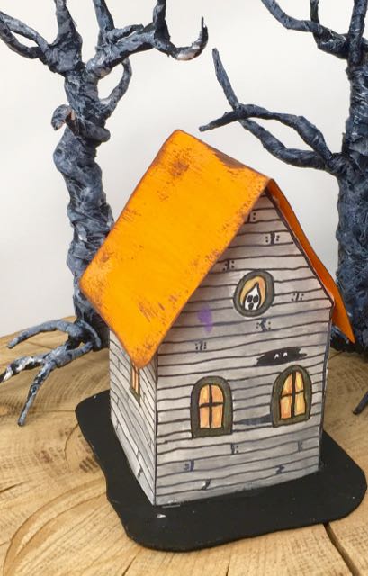 paper halloween house no 1 back view ghost