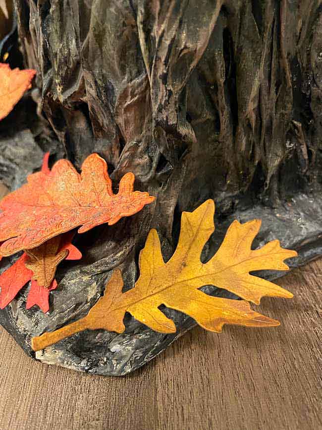 paper leaves for halloween tree stump candy bowl