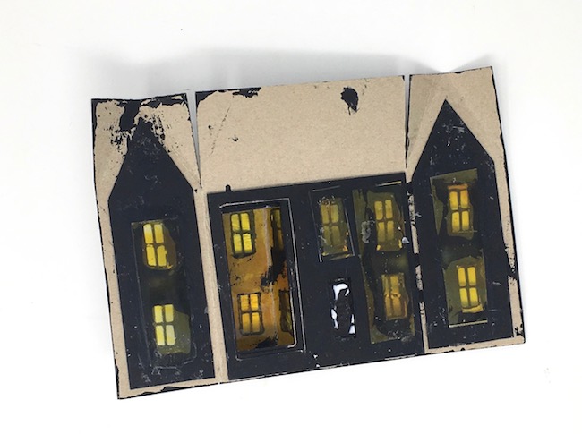 stained windows in spooky miniature halloween house