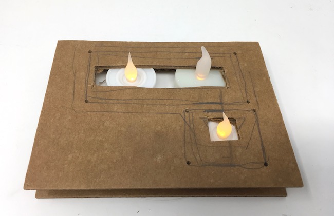 test fit LED lights cardboard base